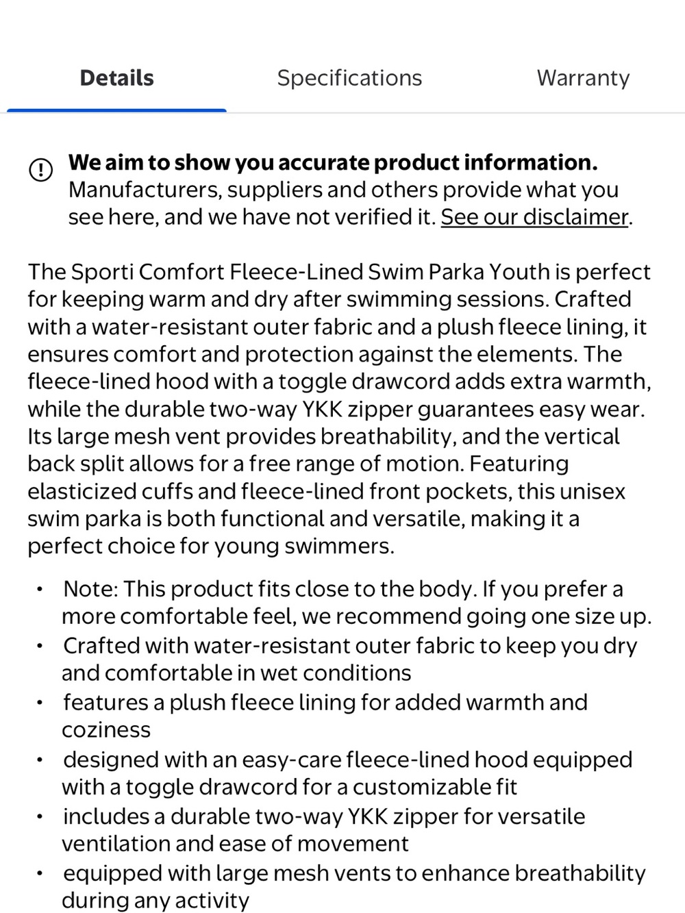 Sporti Black Swim Parka with Red Fleece Lining - Youth Medium - Picture 2 of 7